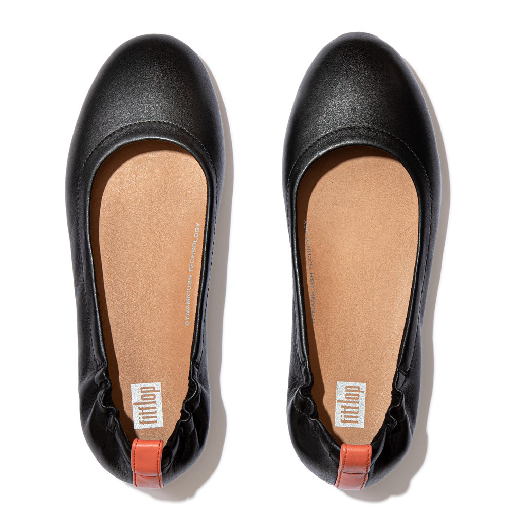 Fitflop Womens Ballet Flats - Allegro Pop-tab Soft Leather - Black - 439-WTSEMR